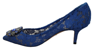 Dolce & Gabbana Blaue Spitze Kristall Ballett Pumps Schuhe