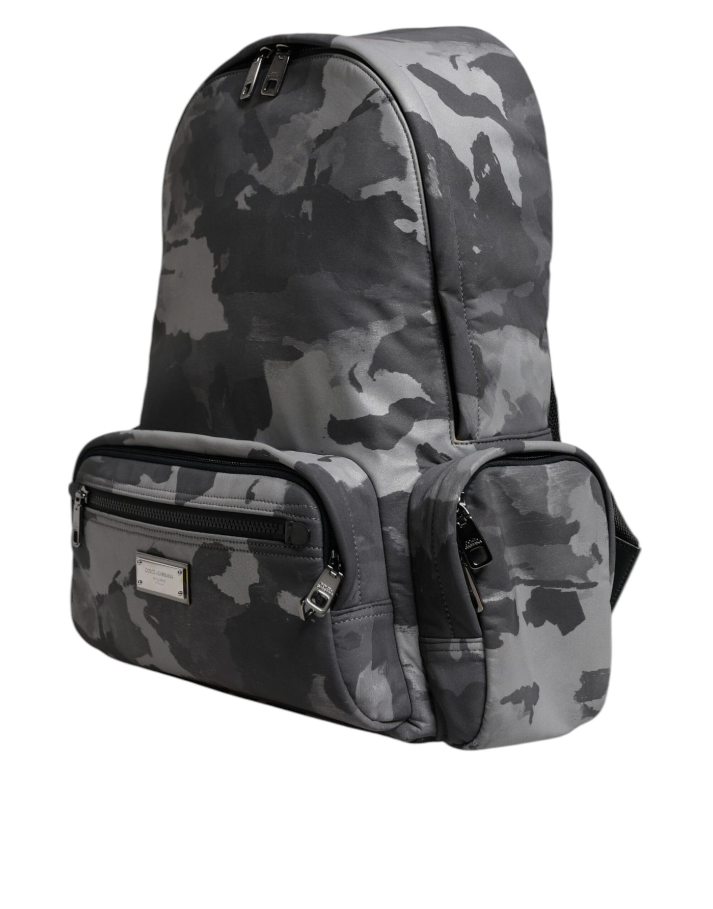 Dolce & Gabbana Graue Baumwolle Camouflage Logo Plaque Rucksack Tasche