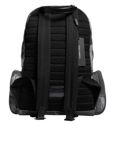 Dolce & Gabbana Graue Baumwolle Camouflage Logo Plaque Rucksack Tasche