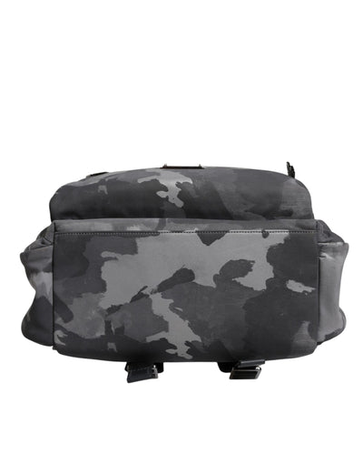 Dolce & Gabbana Graue Baumwolle Camouflage Logo Plaque Rucksack Tasche