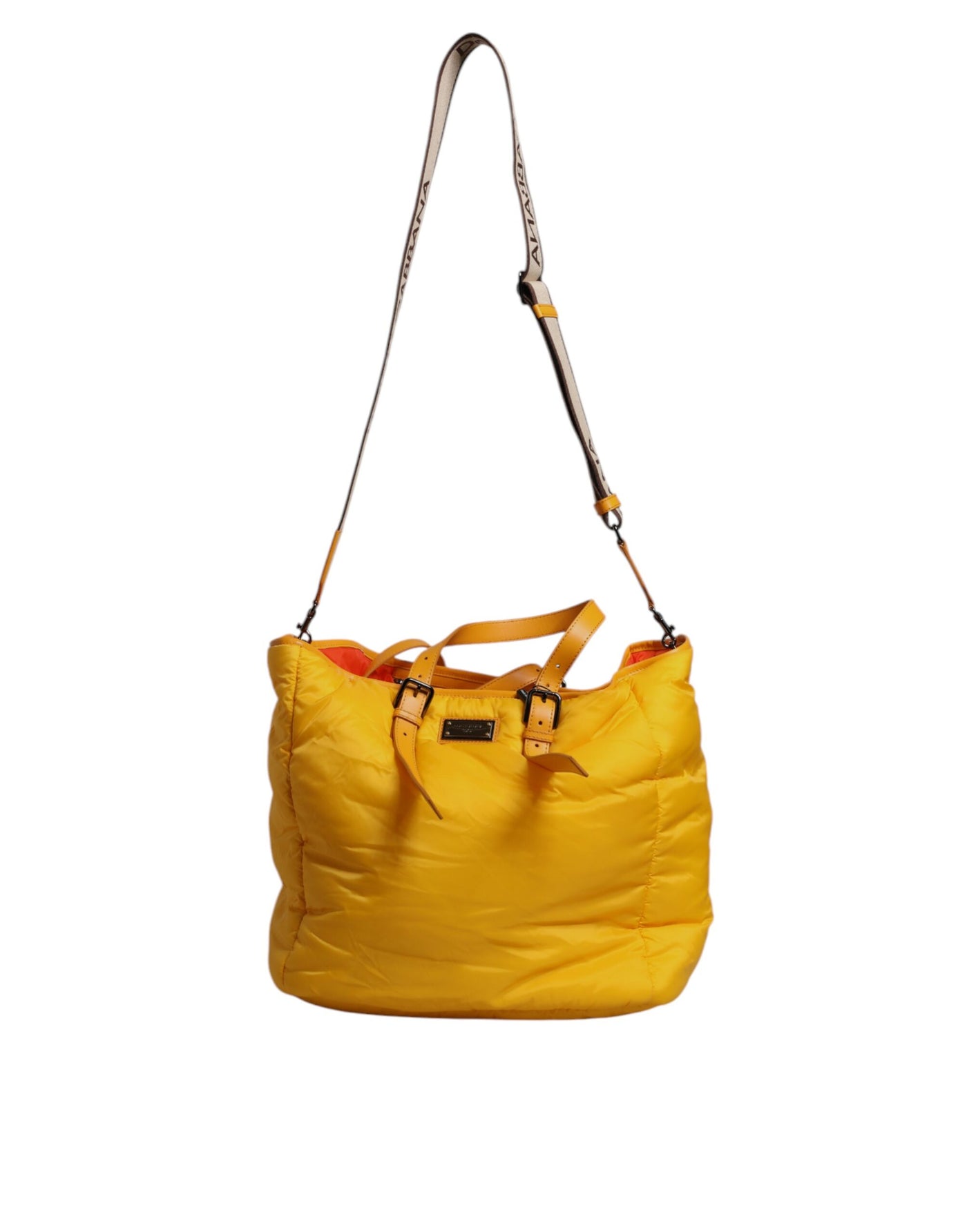 Dolce & Gabbana Gelbe Orange Nylon Logo Plaque Hand Umhängetasche