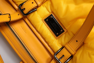 Dolce & Gabbana Gelbe Orange Nylon Logo Plaque Hand Umhängetasche