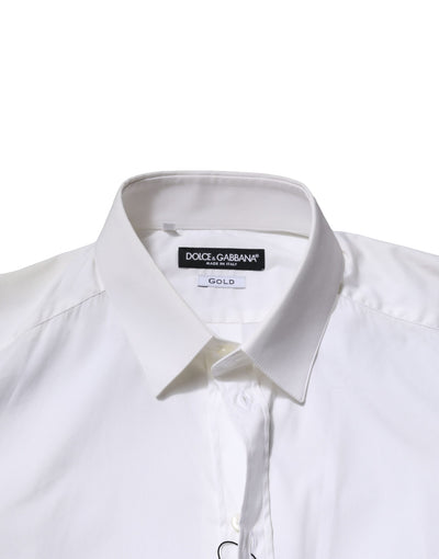 Dolce & Gabbana Weißes langärmeliges Hemd aus Baumwolle GOLD Formal