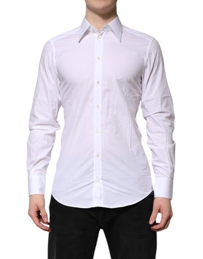 Dolce & Gabbana Weißes langärmeliges Hemd aus Baumwolle GOLD Formal