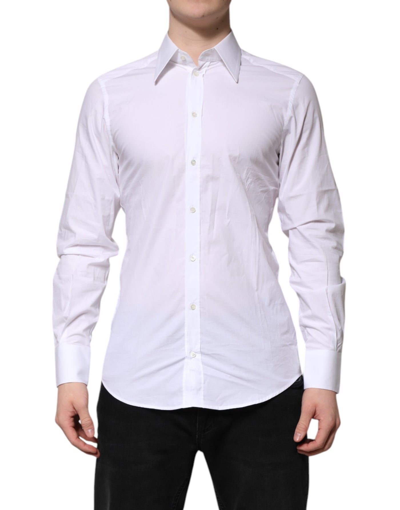 Dolce & Gabbana Weißes langärmeliges Hemd aus Baumwolle GOLD Formal