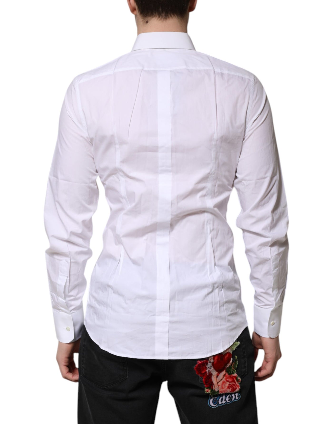 Dolce & Gabbana Weißes langärmeliges Hemd aus Baumwolle GOLD Formal