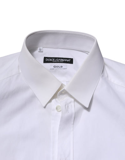 Dolce & Gabbana Weißes langärmeliges Hemd aus Baumwolle GOLD Formal
