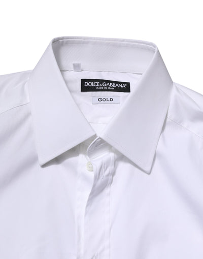 Dolce & Gabbana Weißes langärmeliges Hemd aus Baumwolle GOLD Formal