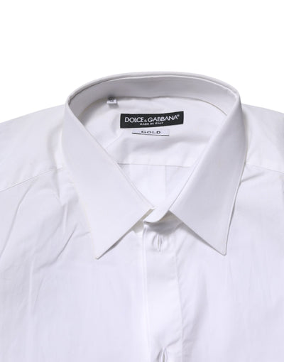 Dolce & Gabbana Weißes langärmeliges Hemd aus Baumwolle GOLD Formal