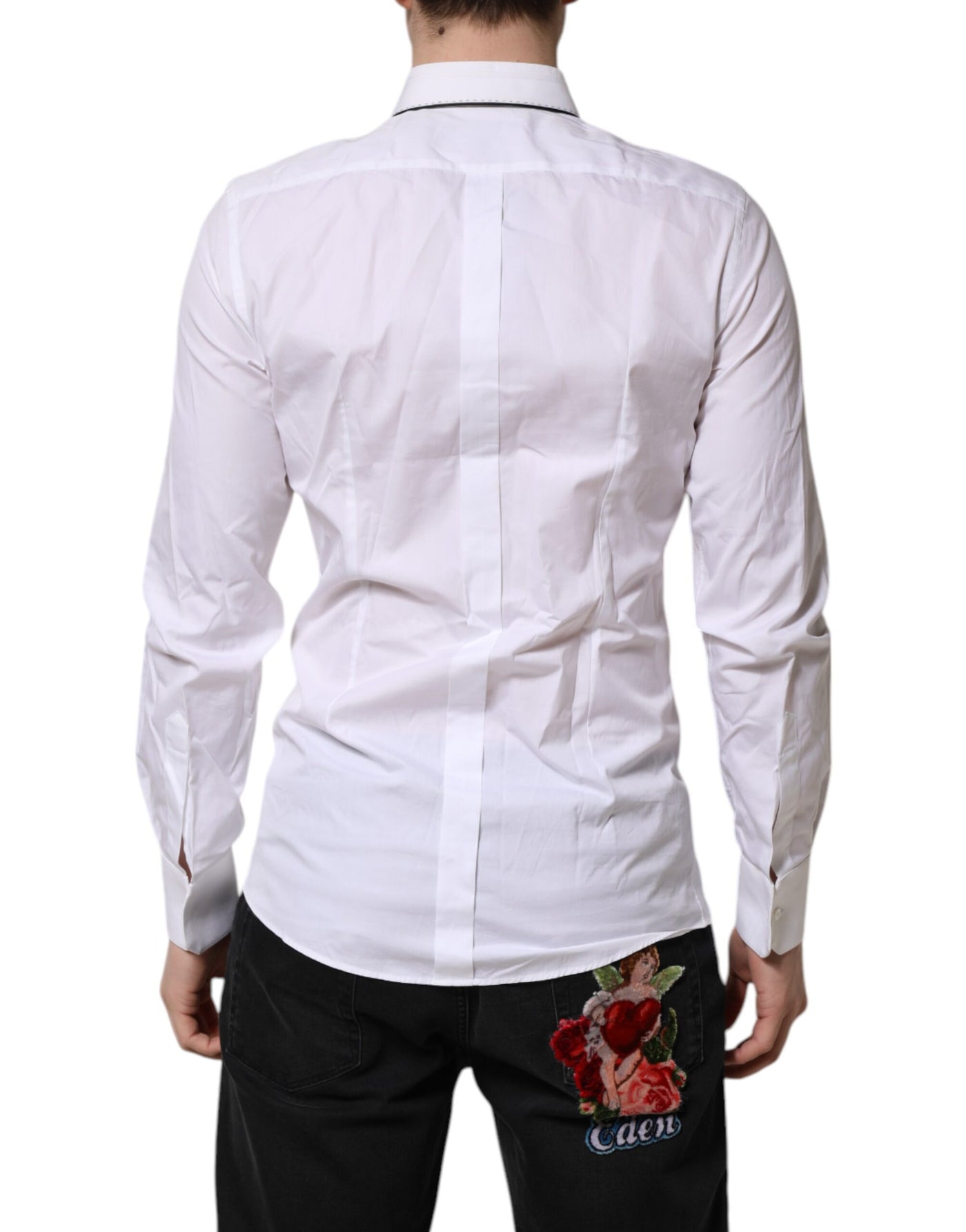Dolce & Gabbana Weißes langärmeliges Hemd aus Baumwolle GOLD Formal