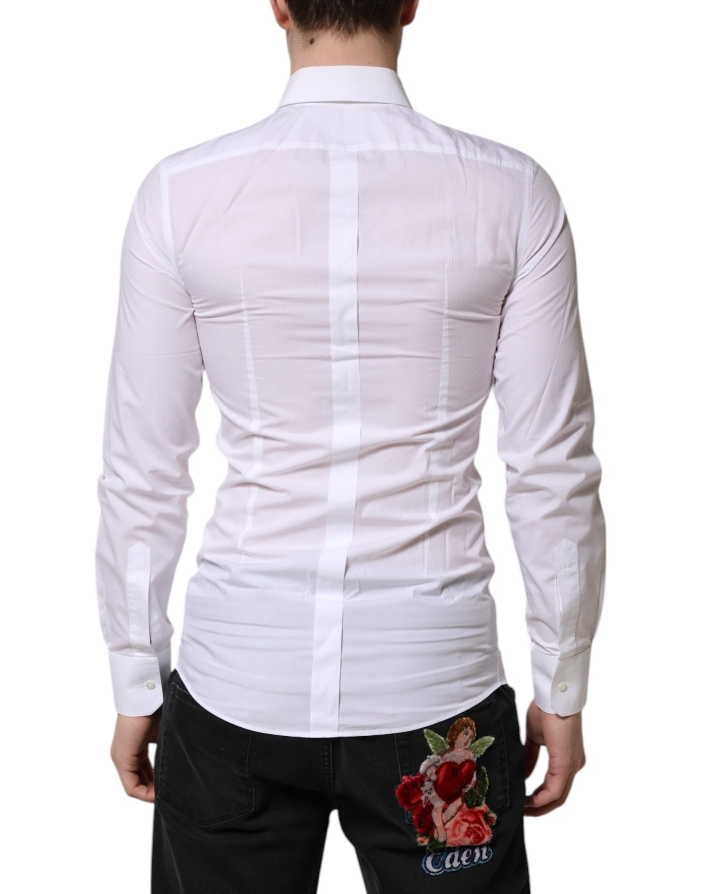 Dolce & Gabbana Weiß GOLD Langärmeliges Kleid Männer Formales Hemd