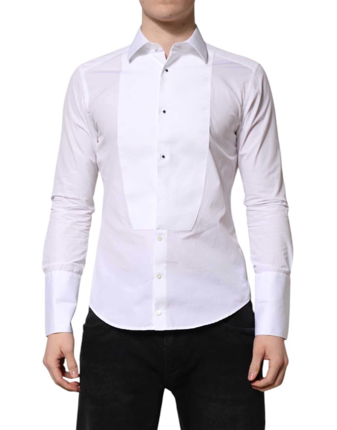 Dolce & Gabbana Weißes GOLD Langärmeliges Kleid Herren Formales Hemd