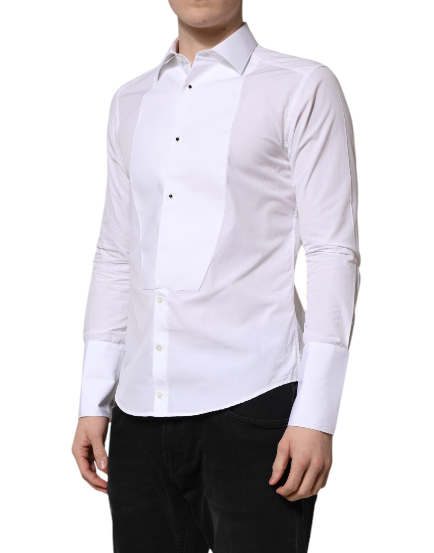 Dolce & Gabbana Weißes GOLD Langärmeliges Kleid Herren Formales Hemd