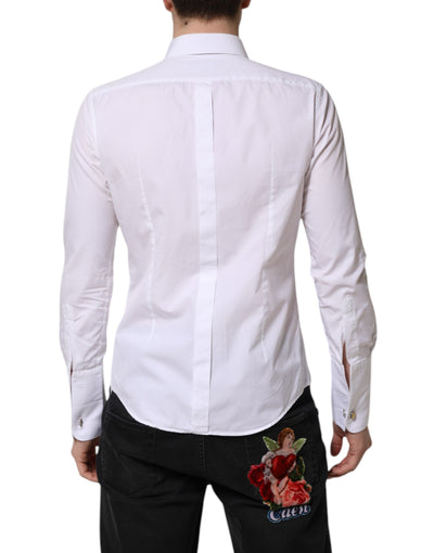 Dolce & Gabbana Weißes GOLD Langärmeliges Kleid Herren Formales Hemd