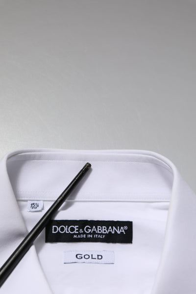 Dolce & Gabbana Weißes GOLD Langärmeliges Kleid Herren Formales Hemd