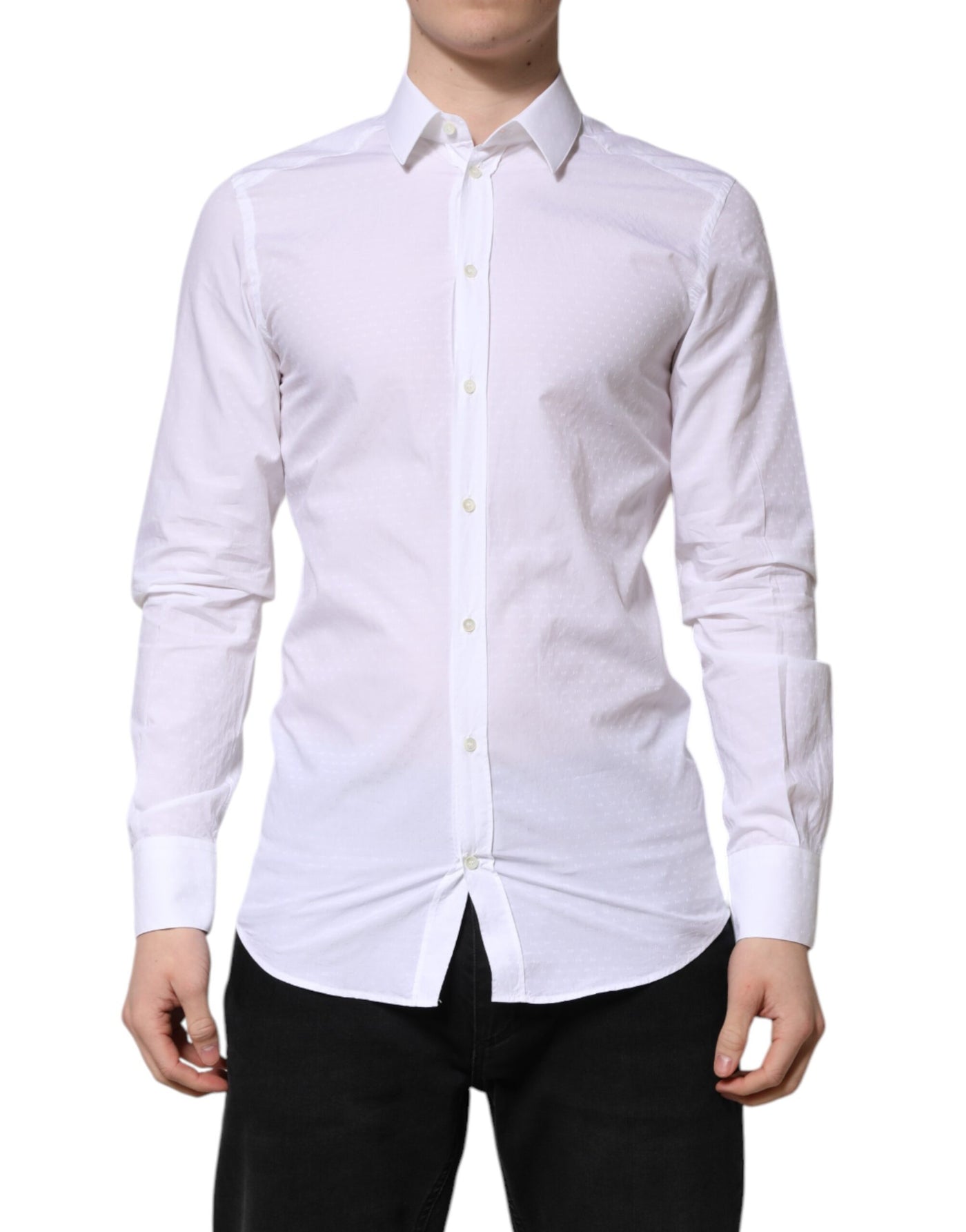 Dolce & Gabbana Weißes GOLD Langärmeliges Kleid Herren Formales Hemd