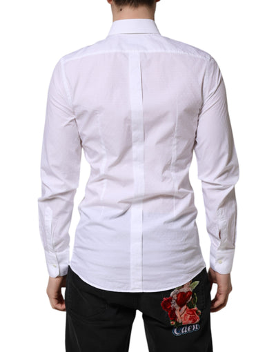 Dolce & Gabbana Weißes GOLD Langärmeliges Kleid Herren Formales Hemd