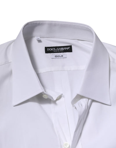 Dolce & Gabbana Weißes GOLD Langärmeliges Kleid Herren Formales Hemd