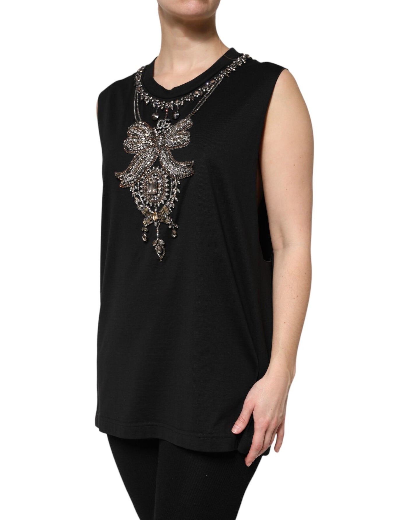 Dolce & Gabbana Schwarzes strassbesetztes Baumwoll-Tank-Top
