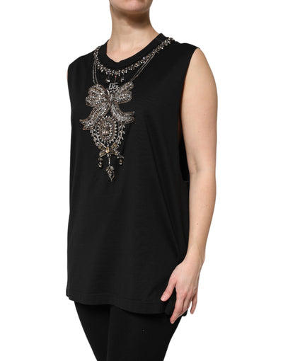 Dolce & Gabbana Schwarzes strassbesetztes Baumwoll-Tank-Top