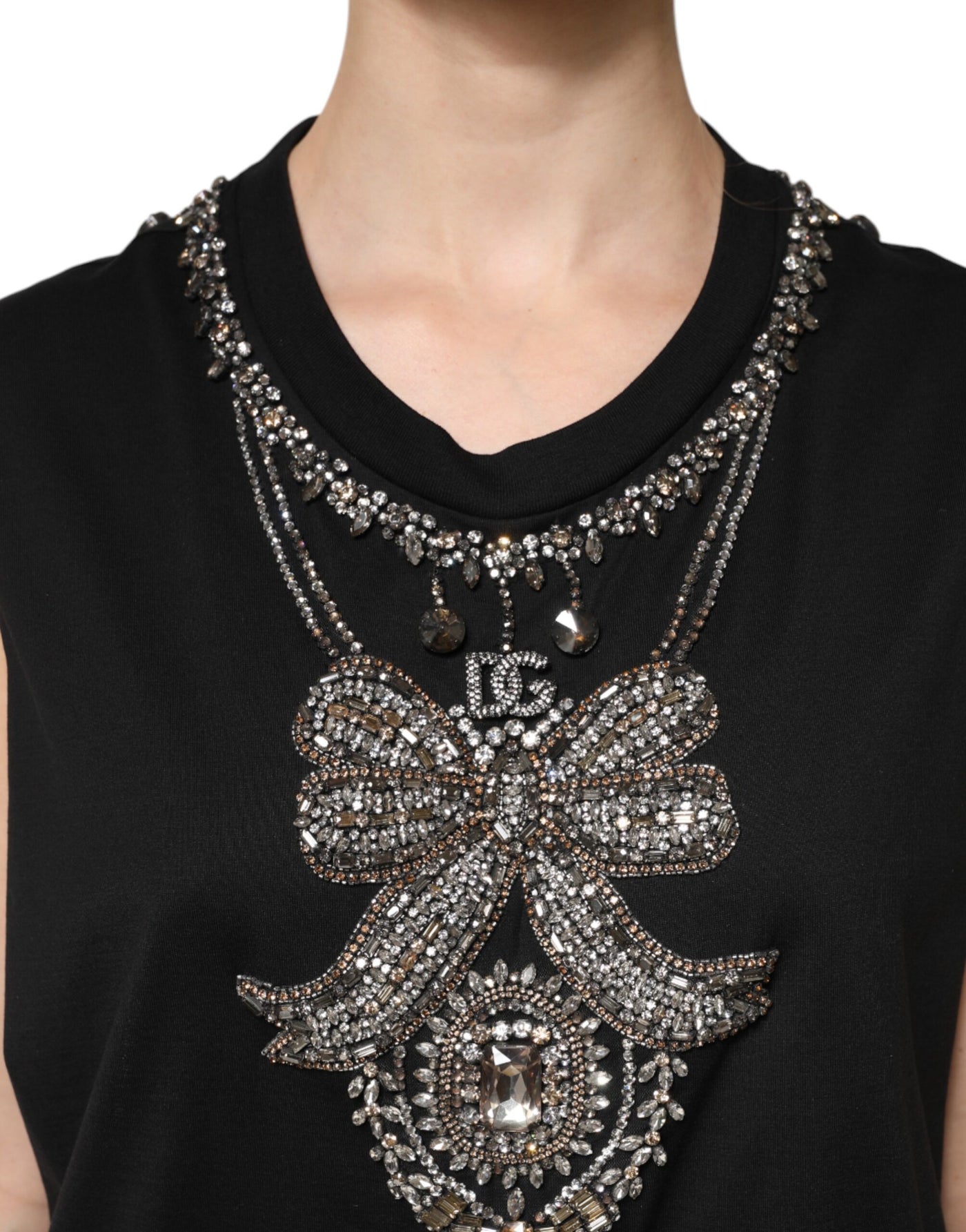 Dolce & Gabbana Schwarzes strassbesetztes Baumwoll-Tank-Top