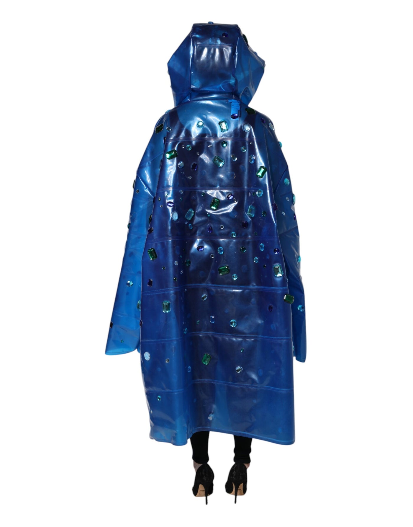 Dolce & Gabbana Blauer Kristall Regenmantel mit Kapuze