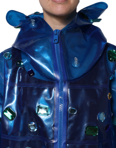 Dolce & Gabbana Blauer Kristall Regenmantel mit Kapuze
