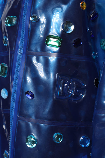 Dolce & Gabbana Blauer Kristall Regenmantel mit Kapuze