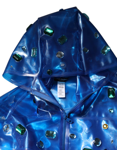 Dolce & Gabbana Blauer Kristall Regenmantel mit Kapuze