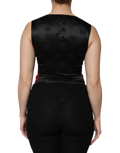 Dolce & Gabbana Rot Schwarz Button Down Ärmellose Weste Top