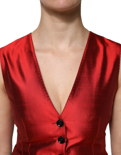 Dolce & Gabbana Rot Schwarz Button Down Ärmellose Weste Top