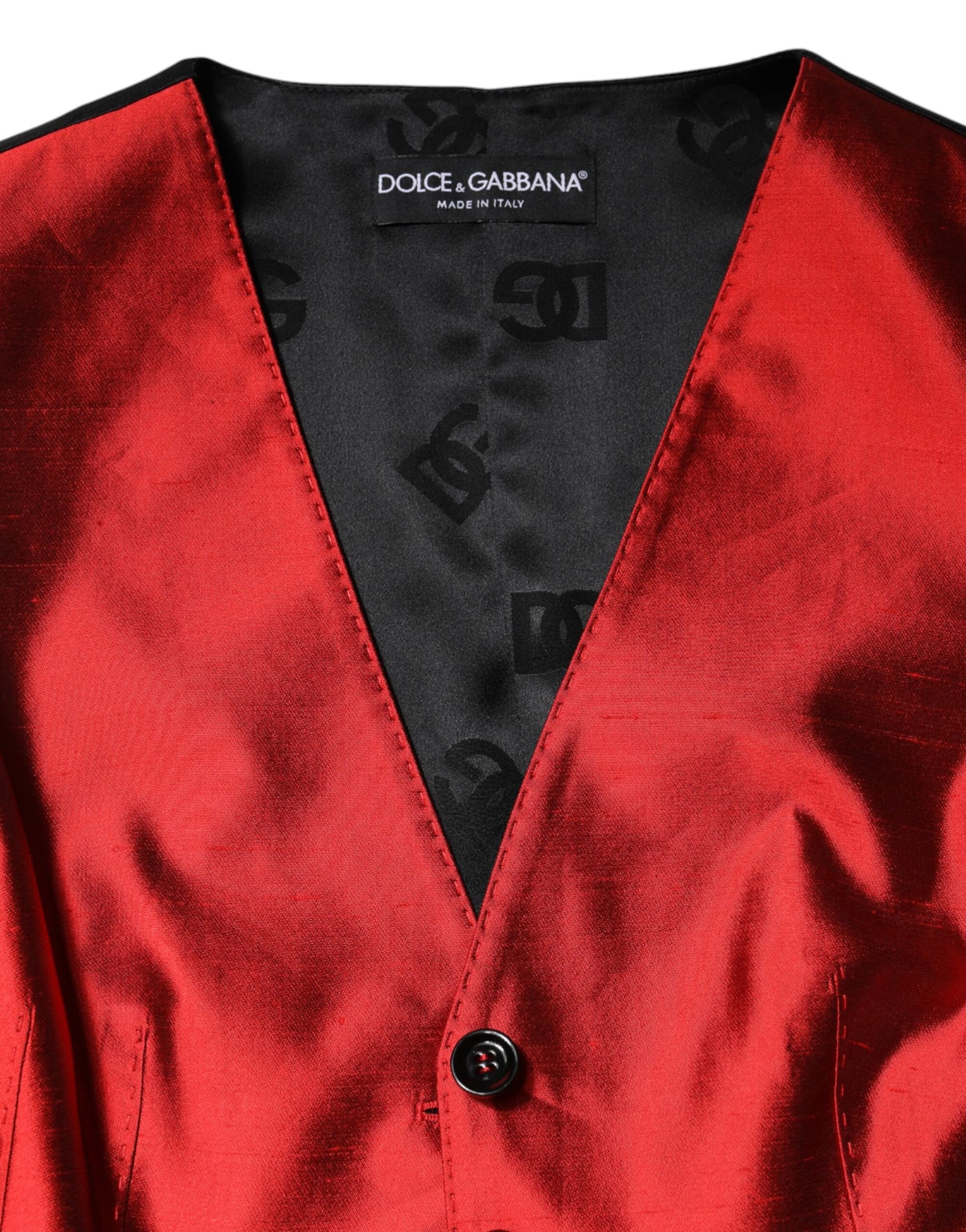 Dolce & Gabbana Rot Schwarz Button Down Ärmellose Weste Top