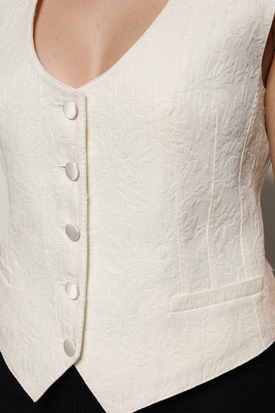 Dolce & Gabbana Elfenbeinfarbenes ärmelloses Weste Top mit Knopfleiste aus Baumwolle