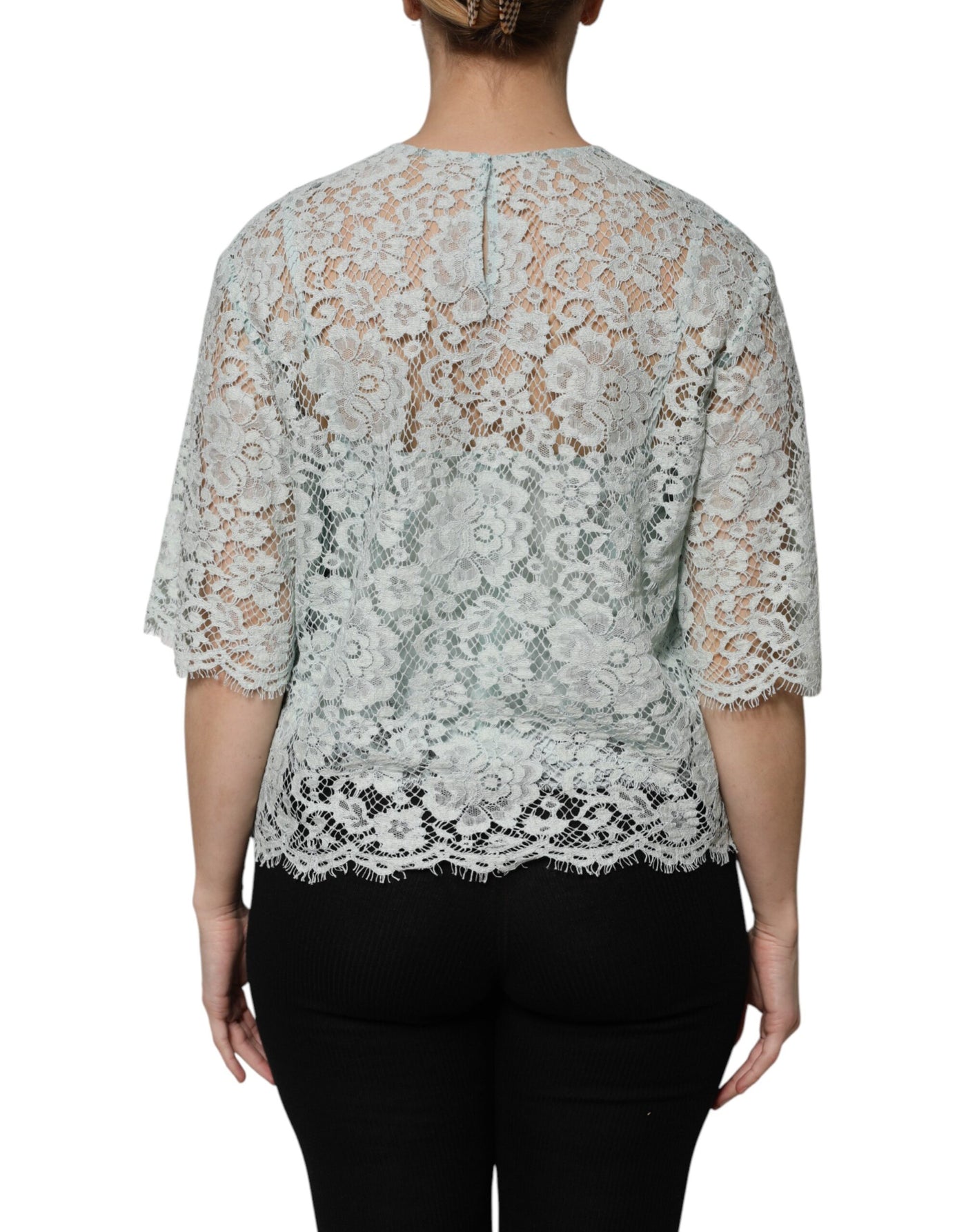 Dolce & Gabbana Mintgrünes Blusenoberteil aus Baumwolle mit Blumenmuster
