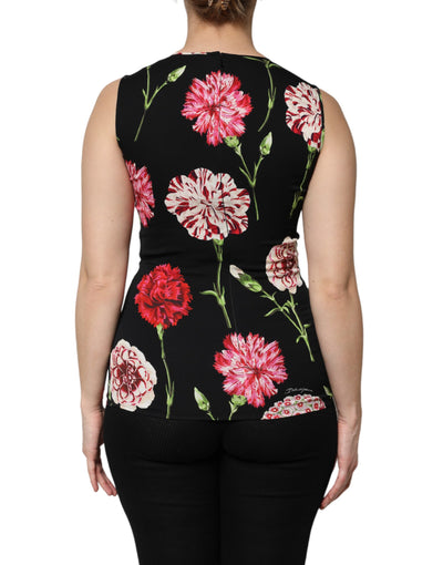 Dolce & Gabbana Schwarzes ärmelloses Tank-Blusen-Top mit Blumendruck