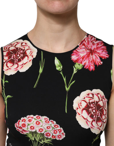 Dolce & Gabbana Schwarzes ärmelloses Tank-Blusen-Top mit Blumendruck
