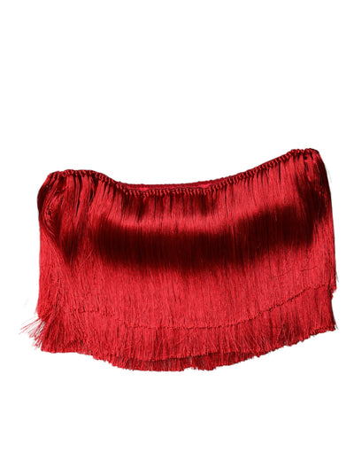 Dolce & Gabbana Rotes trägerloses Fransen-Crop-Top aus Seide