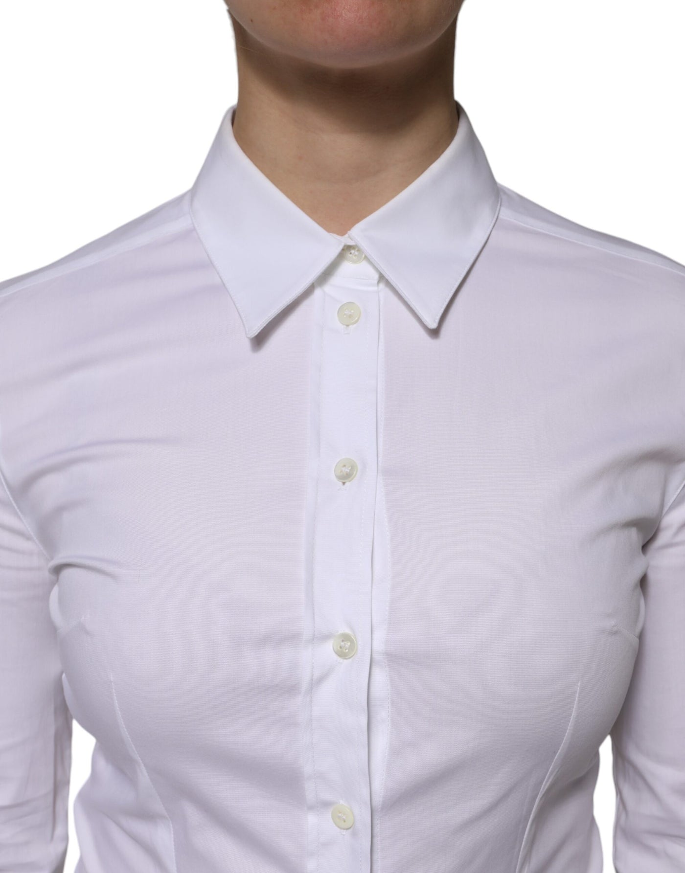 Dolce & Gabbana Weißes Blusenoberteil mit langen Ärmeln und Kragen aus Baumwolle