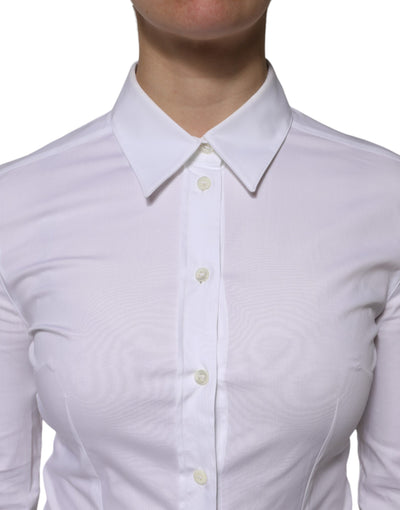 Dolce & Gabbana Weißes Blusenoberteil mit langen Ärmeln und Kragen aus Baumwolle