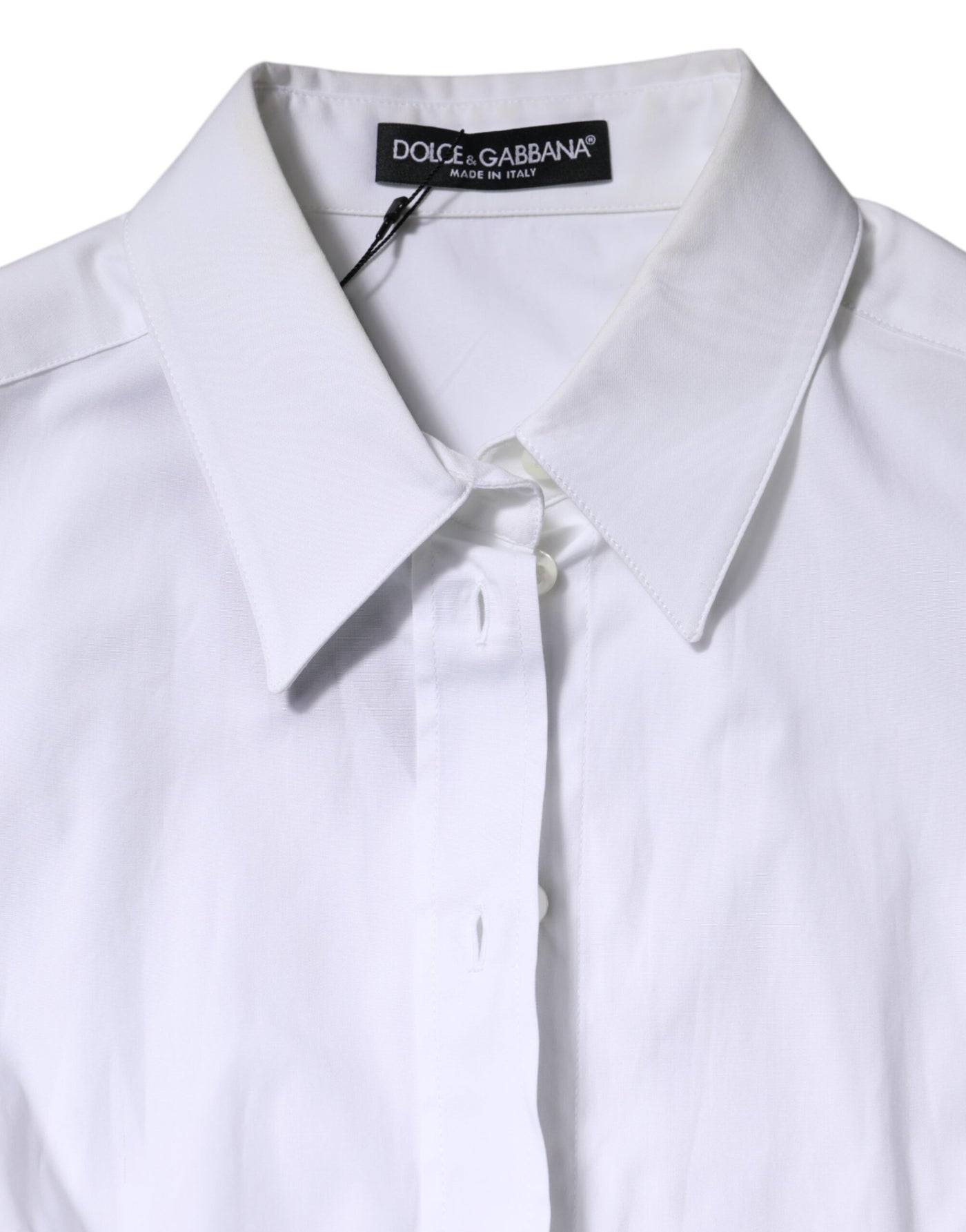Dolce & Gabbana Weißes Blusenoberteil mit langen Ärmeln und Kragen aus Baumwolle