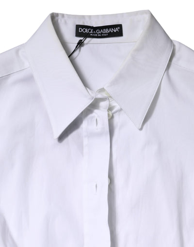 Dolce & Gabbana Weißes Blusenoberteil mit langen Ärmeln und Kragen aus Baumwolle