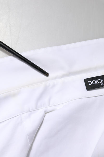 Dolce & Gabbana Weißes Blusenoberteil mit langen Ärmeln und Kragen aus Baumwolle