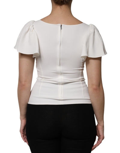 Dolce & Gabbana Weißes Viskose-Rundhals-Top mit kurzen Ärmeln
