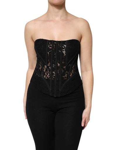 Dolce & Gabbana Schwarzes Cotton Floral Lace Korsett Bustier Top
