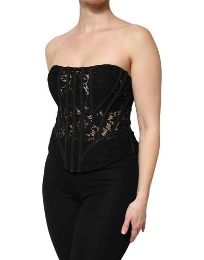 Dolce & Gabbana Schwarzes Cotton Floral Lace Korsett Bustier Top