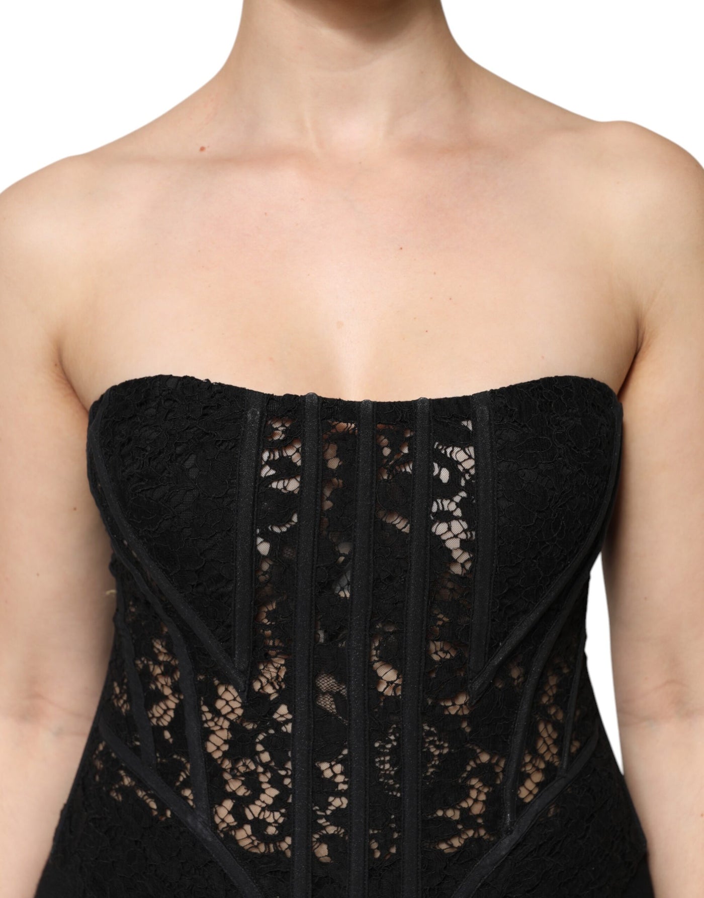 Dolce & Gabbana Schwarzes Cotton Floral Lace Korsett Bustier Top