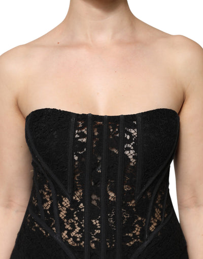 Dolce & Gabbana Schwarzes Cotton Floral Lace Korsett Bustier Top