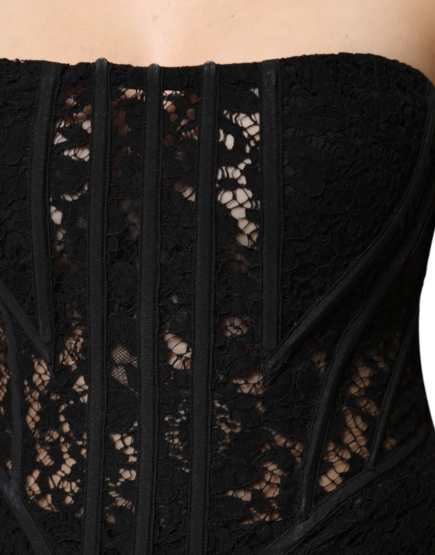 Dolce & Gabbana Schwarzes Cotton Floral Lace Korsett Bustier Top