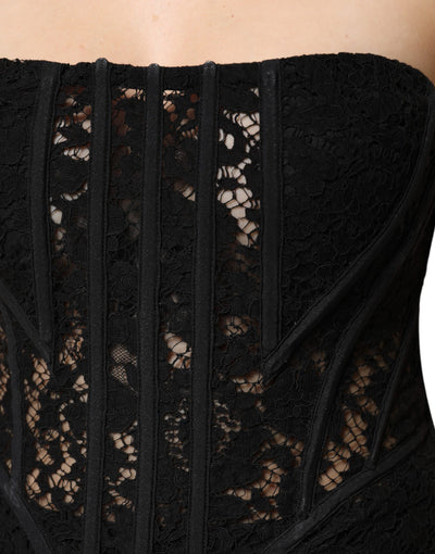 Dolce & Gabbana Schwarzes Cotton Floral Lace Korsett Bustier Top