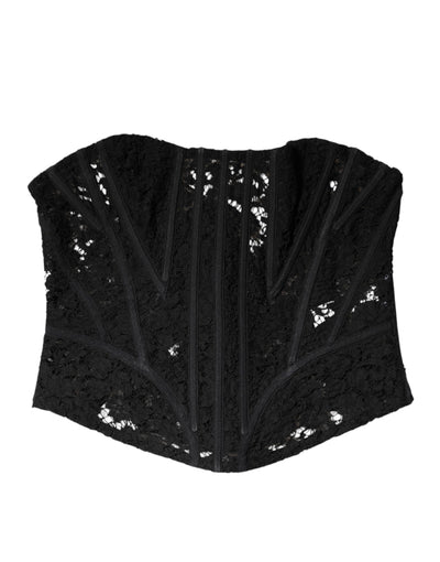 Dolce & Gabbana Schwarzes Cotton Floral Lace Korsett Bustier Top